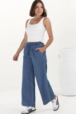 Zeke Jeans - Elasticated Waist Wide Leg Jeans in Medium Wash Denim><noscript><img width=