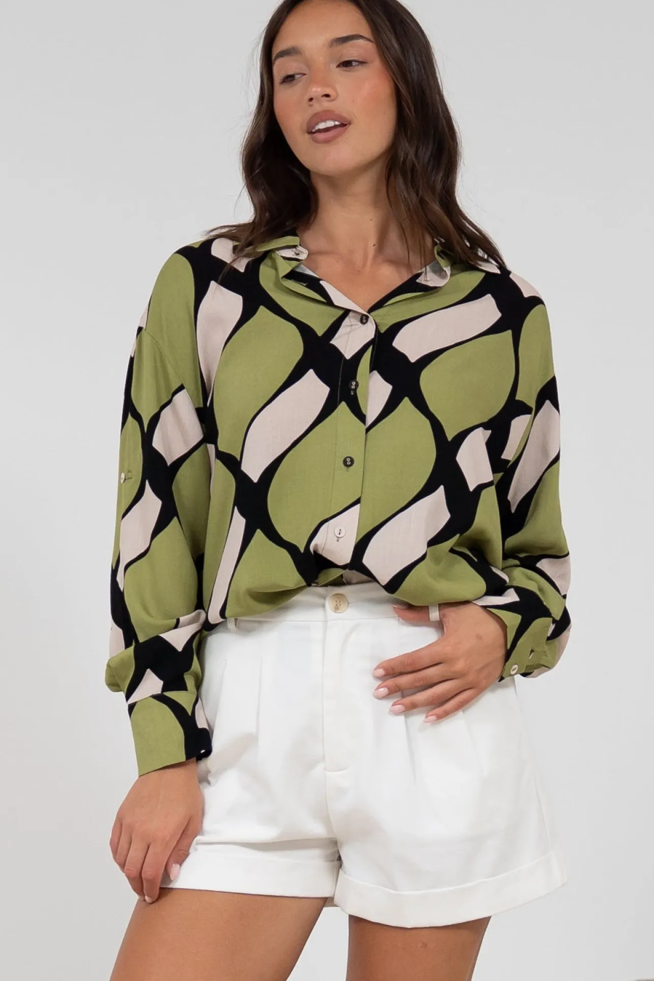Zev Shirt - Oversized Button Down Shirt in Kennedy Print>Salty Crush New