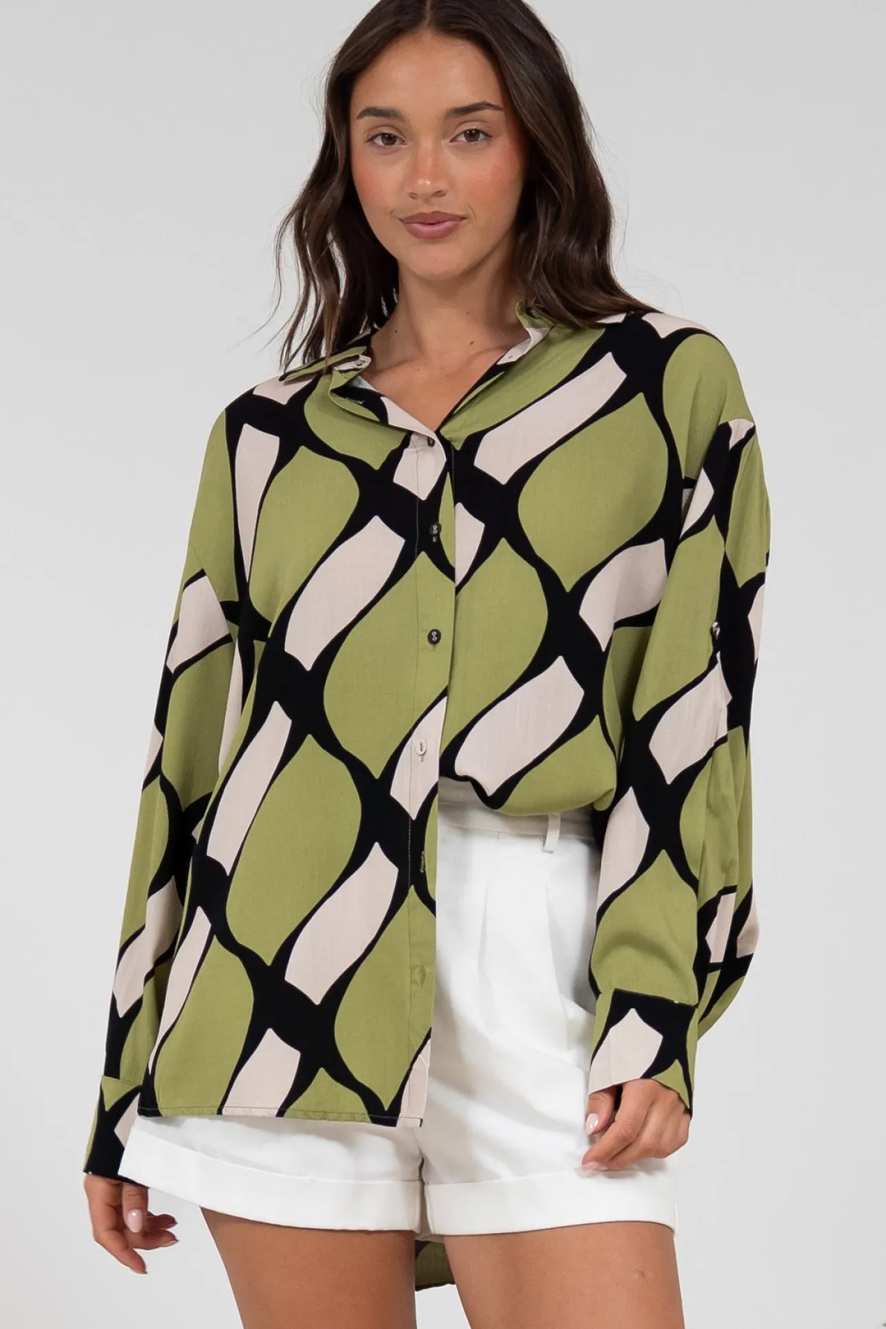 Zev Shirt - Oversized Button Down Shirt in Kennedy Print>Salty Crush New
