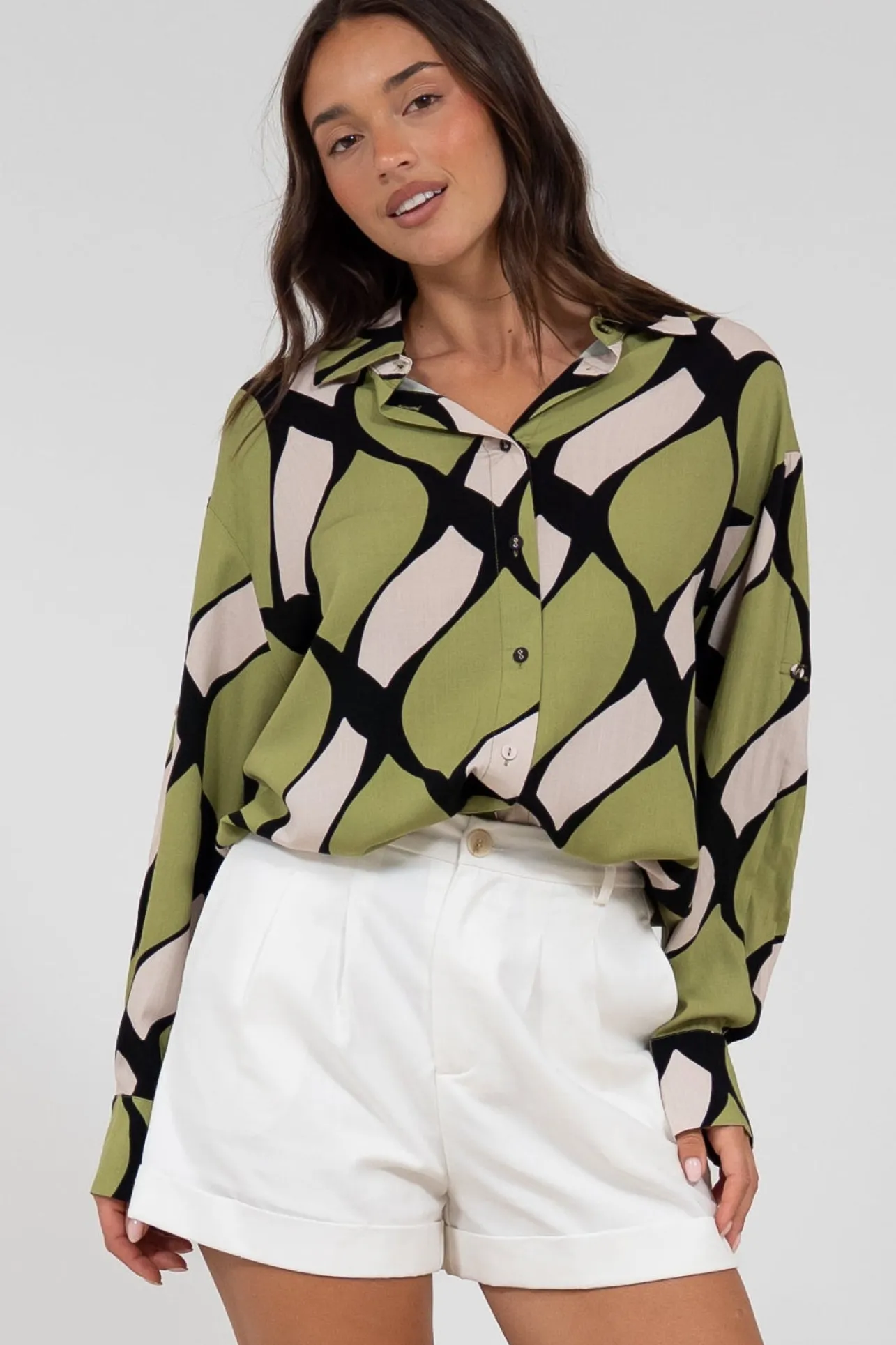 Zev Shirt - Oversized Button Down Shirt in Kennedy Print>Salty Crush New