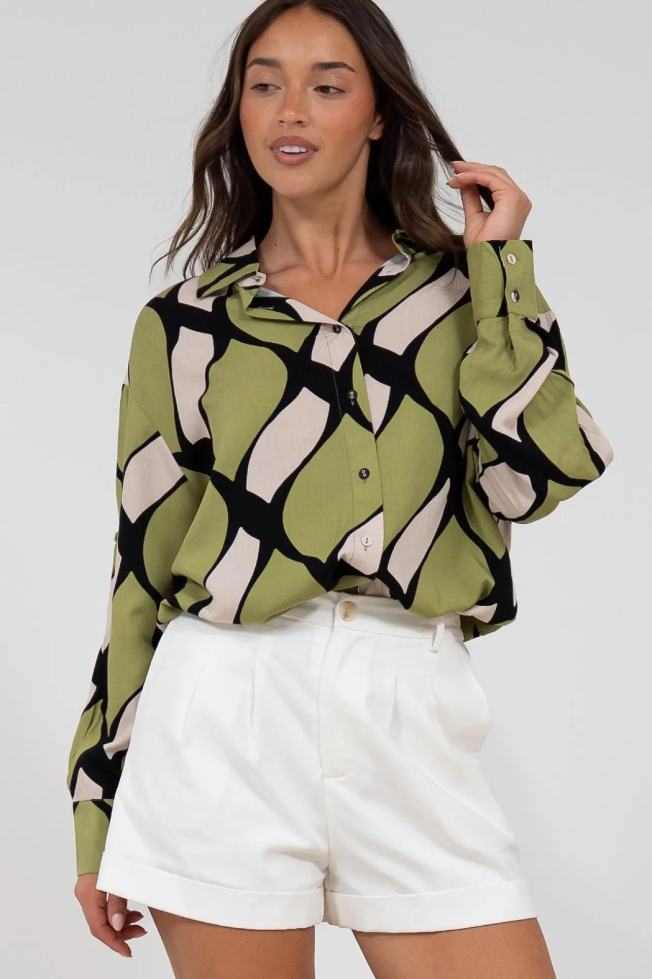 Zev Shirt - Oversized Button Down Shirt in Kennedy Print>Salty Crush New