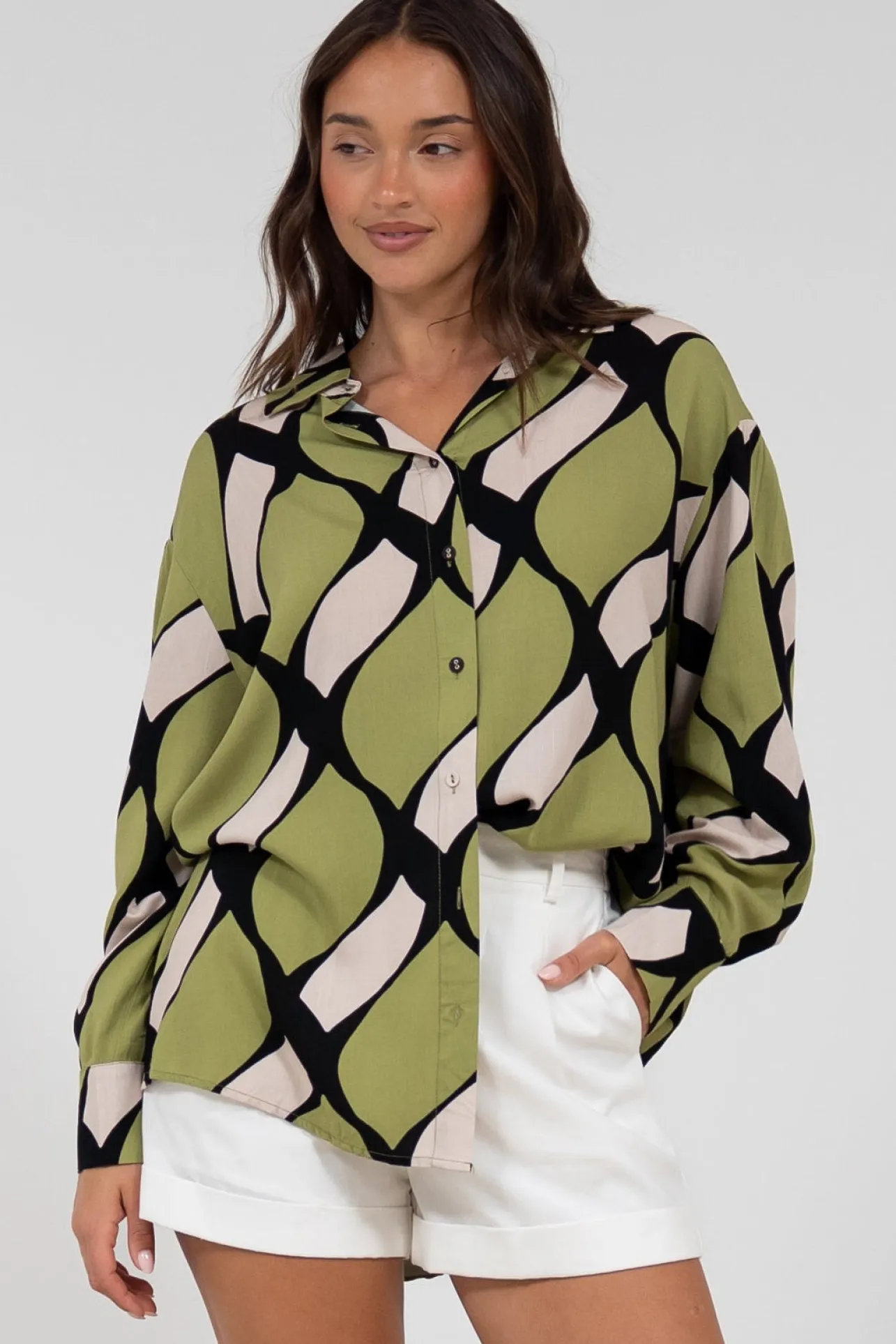 Zev Shirt - Oversized Button Down Shirt in Kennedy Print>Salty Crush New