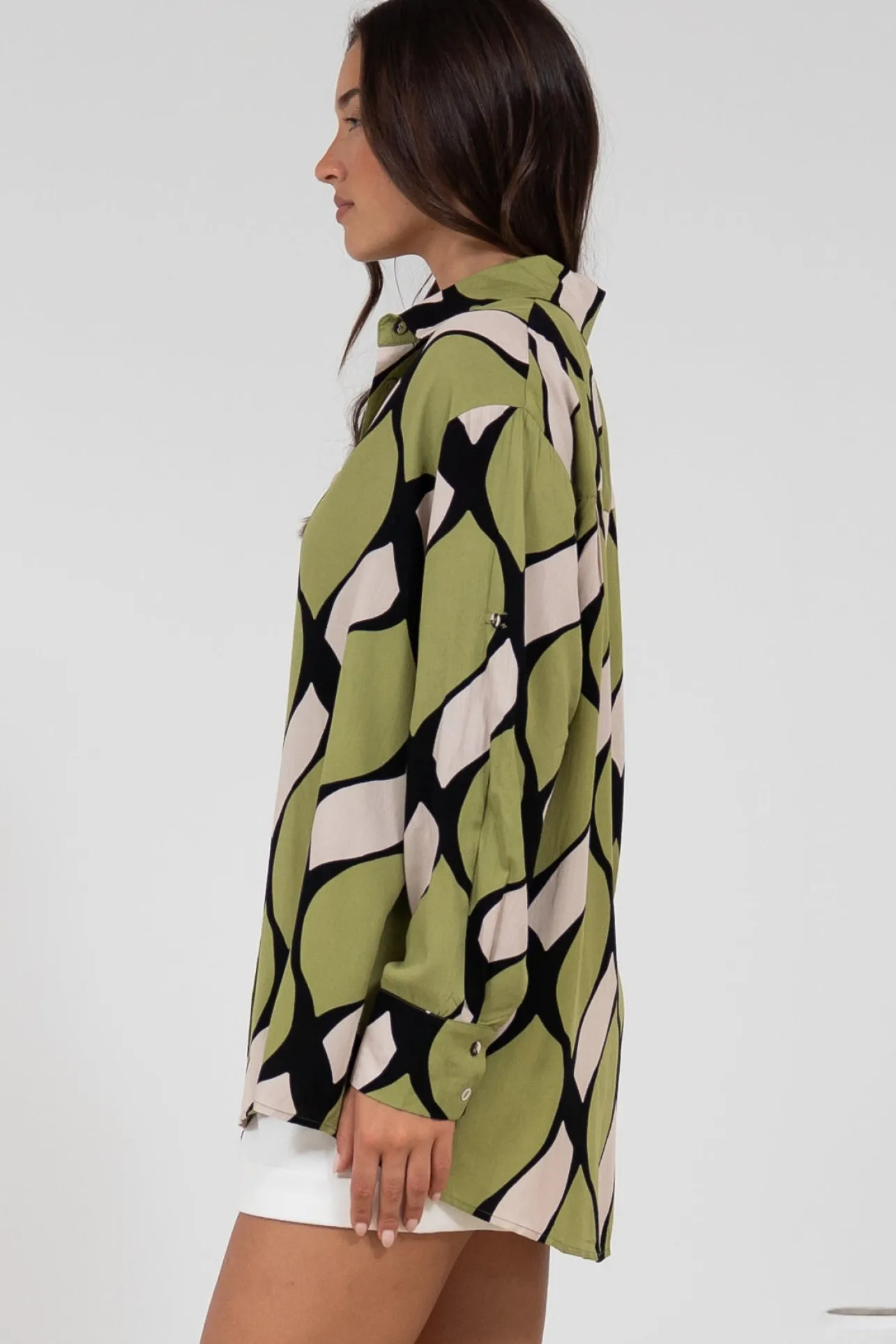 Zev Shirt - Oversized Button Down Shirt in Kennedy Print>Salty Crush New