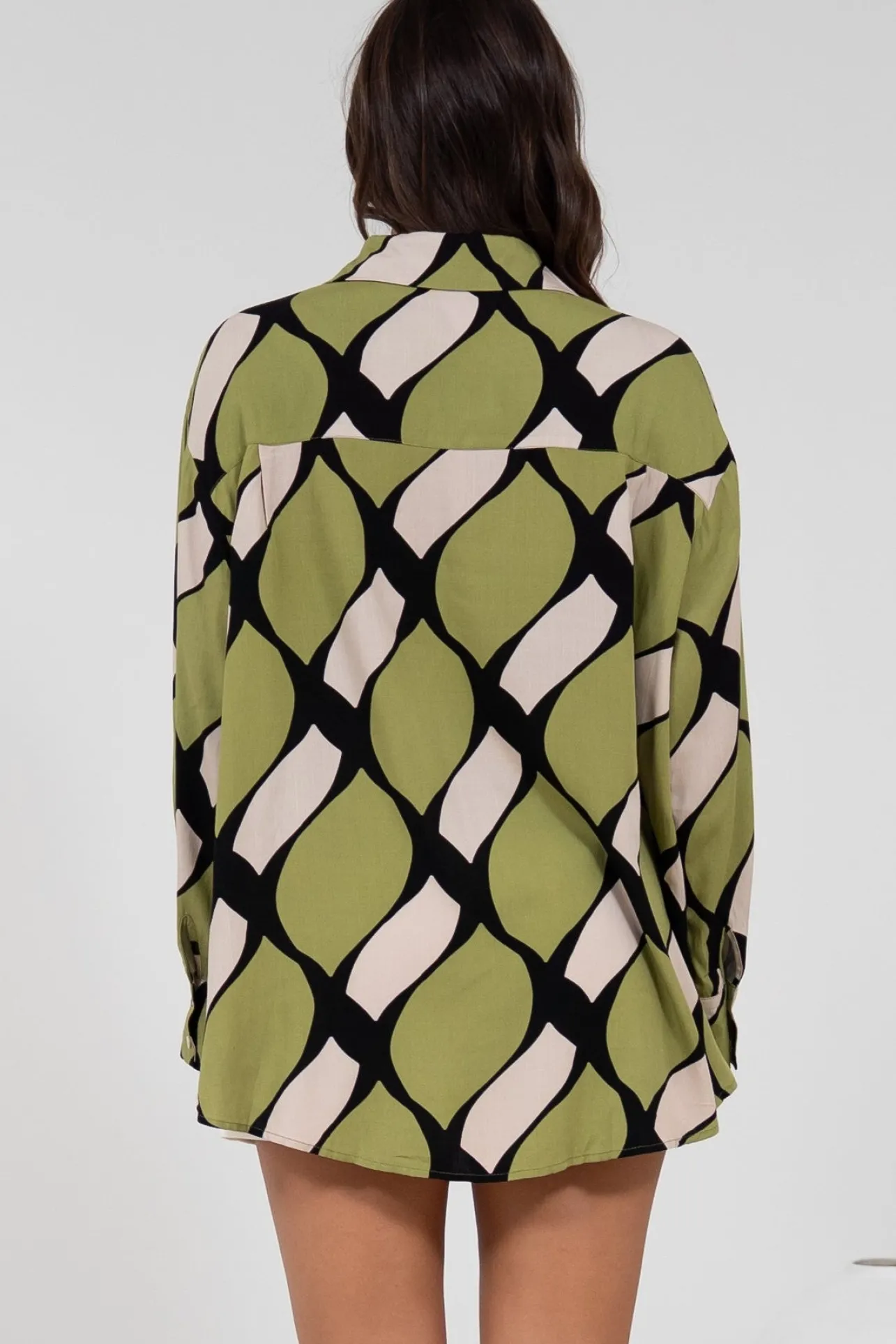 Zev Shirt - Oversized Button Down Shirt in Kennedy Print>Salty Crush New