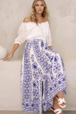 Zia Maxi Skirt - High Waisted Skirt with Front Splits in Kahula Print>Salty Crush