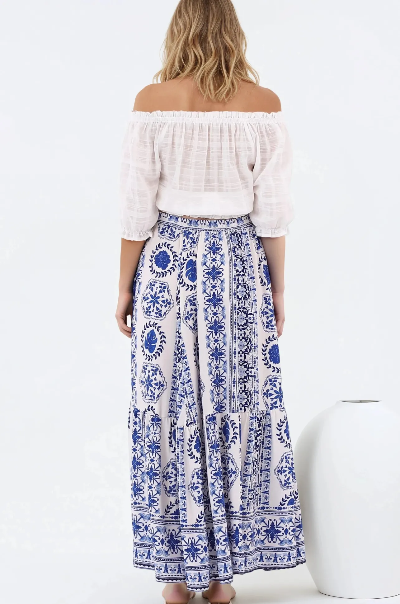 Zia Maxi Skirt - High Waisted Skirt with Front Splits in Kahula Print>Salty Crush