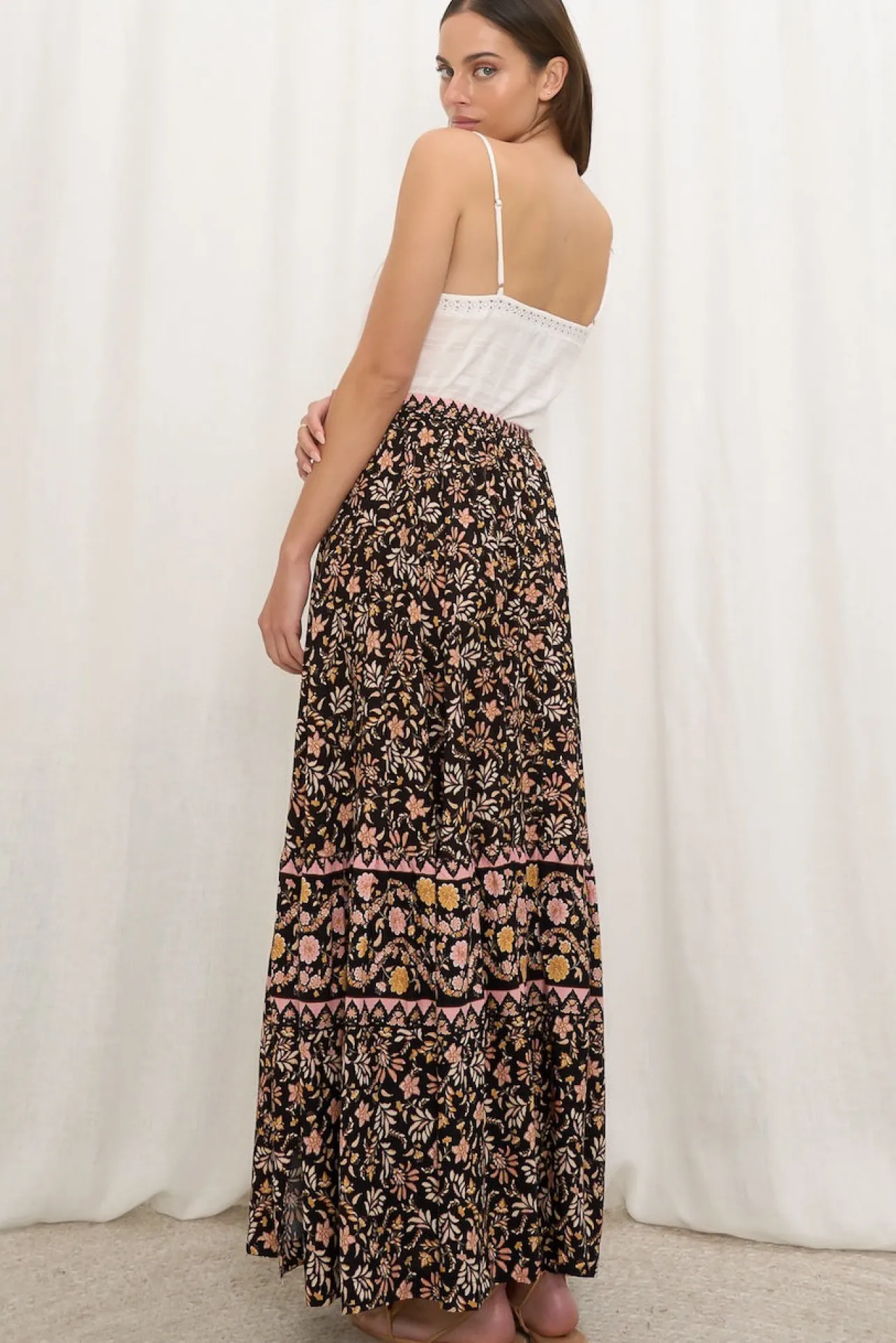 Zia Maxi Skirt - High Waisted Skirt with Front Splits in Amirah Print>Salty Crush Outlet