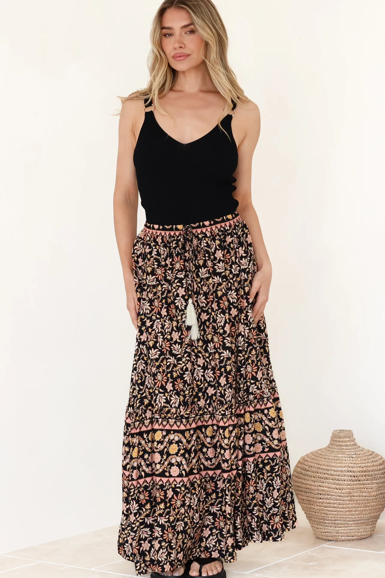 Zia Maxi Skirt - High Waisted Skirt with Front Splits in Amirah Print>Salty Crush Outlet