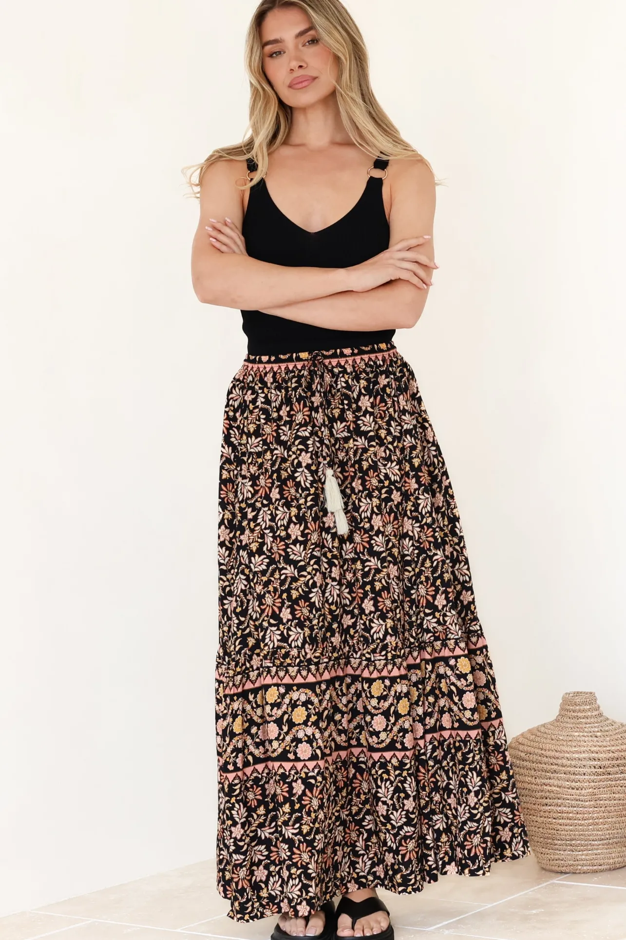 Zia Maxi Skirt - High Waisted Skirt with Front Splits in Amirah Print>Salty Crush Outlet
