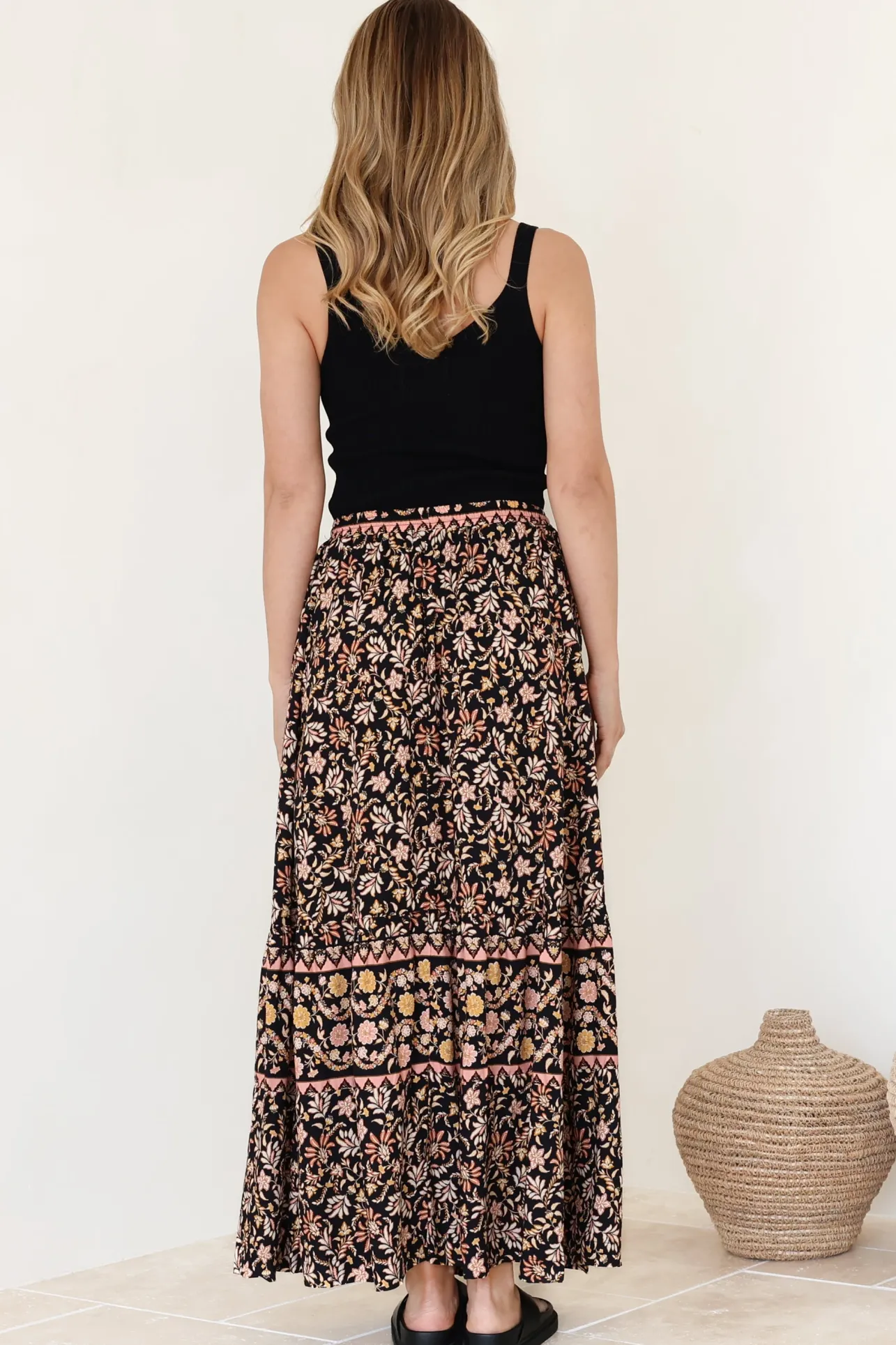 Zia Maxi Skirt - High Waisted Skirt with Front Splits in Amirah Print>Salty Crush Outlet