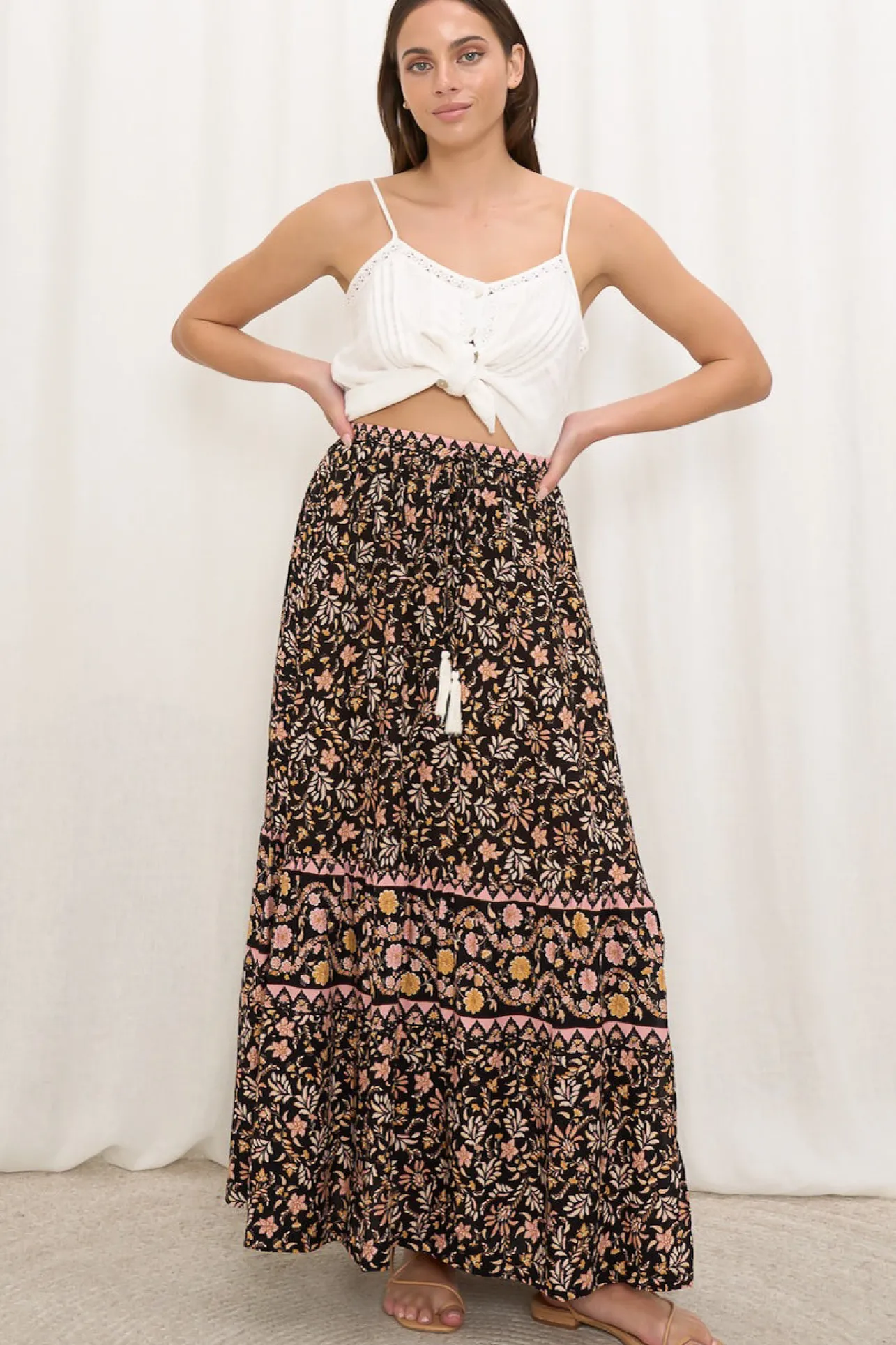 Zia Maxi Skirt - High Waisted Skirt with Front Splits in Amirah Print>Salty Crush Outlet