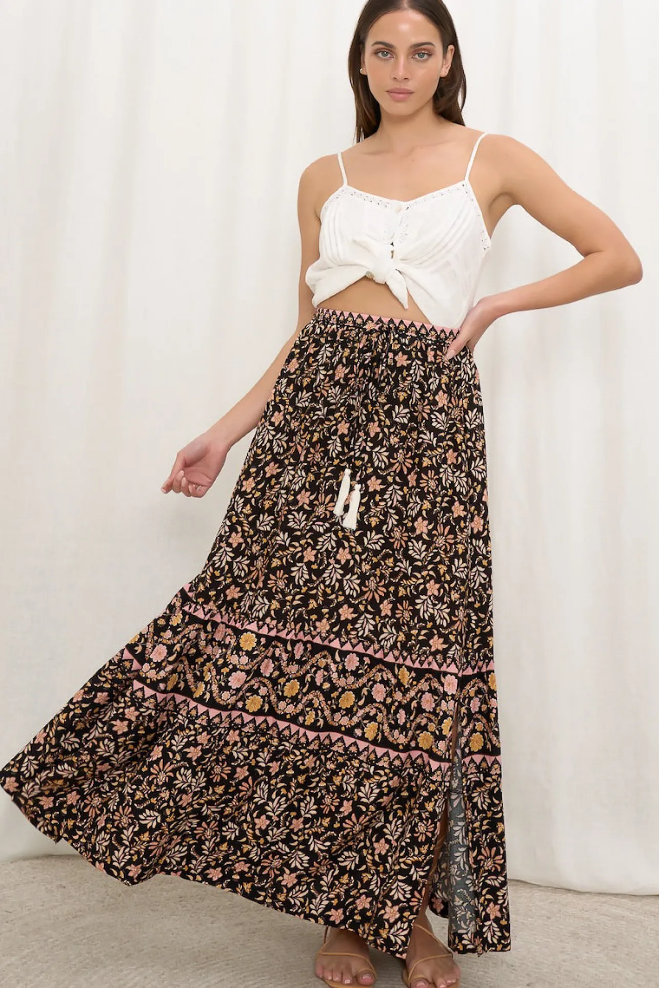 Zia Maxi Skirt - High Waisted Skirt with Front Splits in Amirah Print>Salty Crush Outlet
