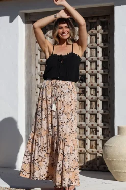 Zia Maxi Skirt - High Waisted Skirt with Tassel Waist Tie and Front Splits in Lyanna Print><noscript><img width=