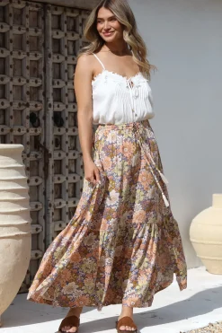 Zia Maxi Skirt - High Waisted Skirt with Tassel Waist Tie and Front Splits in Avianna Print><noscript><img width=
