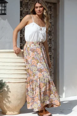 Zia Maxi Skirt - High Waisted Skirt with Tassel Waist Tie and Front Splits in Avianna Print><noscript><img width=