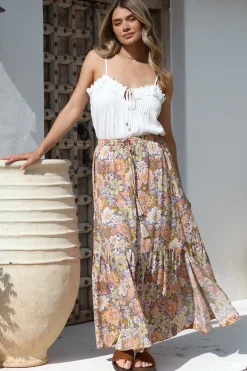 Zia Maxi Skirt - High Waisted Skirt with Tassel Waist Tie and Front Splits in Avianna Print><noscript><img width=