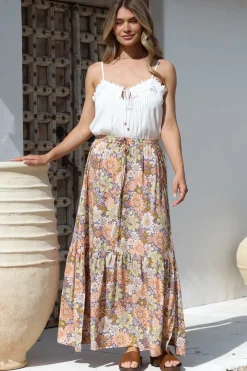 Zia Maxi Skirt - High Waisted Skirt with Tassel Waist Tie and Front Splits in Avianna Print><noscript><img width=