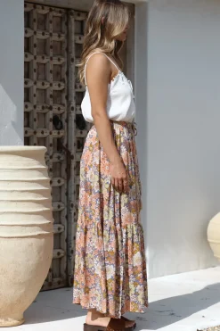 Zia Maxi Skirt - High Waisted Skirt with Tassel Waist Tie and Front Splits in Avianna Print><noscript><img width=