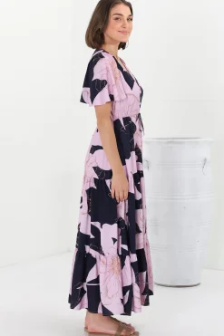 Ziggy Maxi Dress - Cap Sleeve Tiered Dress with Pull Tie Waist in Jaffa Print><noscript><img width=