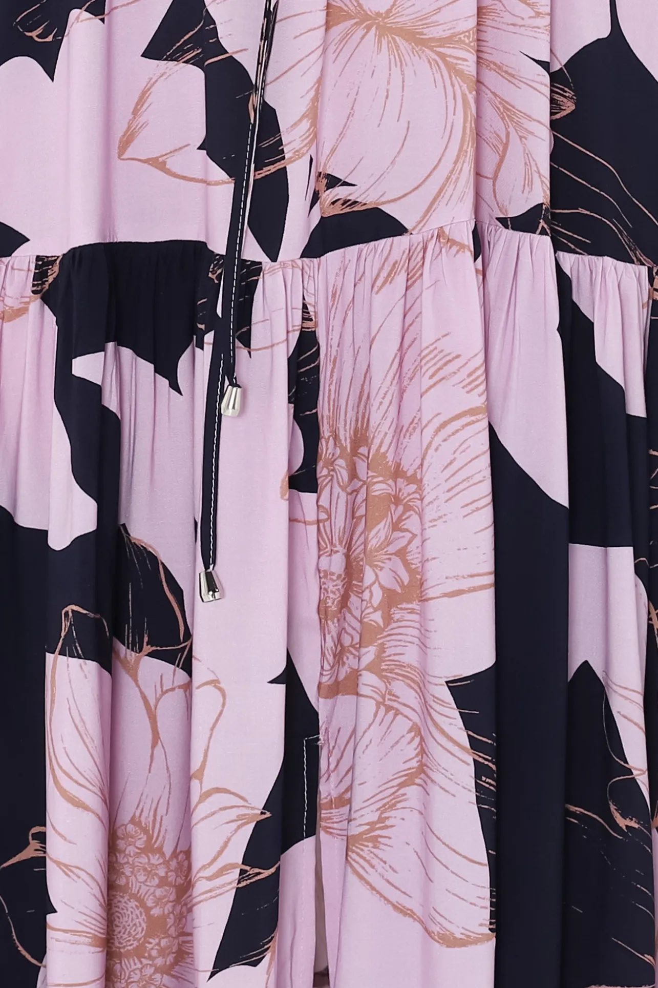 Ziggy Maxi Dress - Cap Sleeve Tiered Dress with Pull Tie Waist in Jaffa Print>Salty Crush Hot