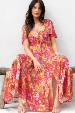Ziggy Maxi Dress - Cap Sleeve Tiered Dress with Pull Tie Waist in Mirella Print><noscript><img width=