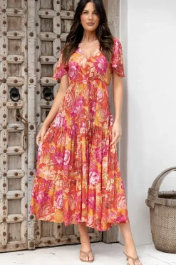 Ziggy Maxi Dress - Cap Sleeve Tiered Dress with Pull Tie Waist in Mirella Print><noscript><img width=