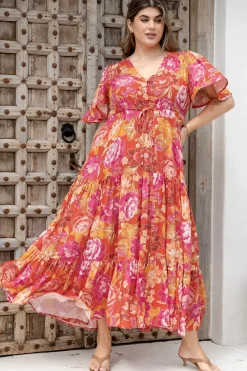Ziggy Maxi Dress - Cap Sleeve Tiered Dress with Pull Tie Waist in Mirella Print><noscript><img width=