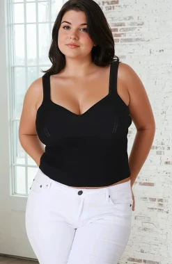 Zoey Ribbed Top - Sweetheart Neckline Ribbed Top in Black>Salty Crush Hot