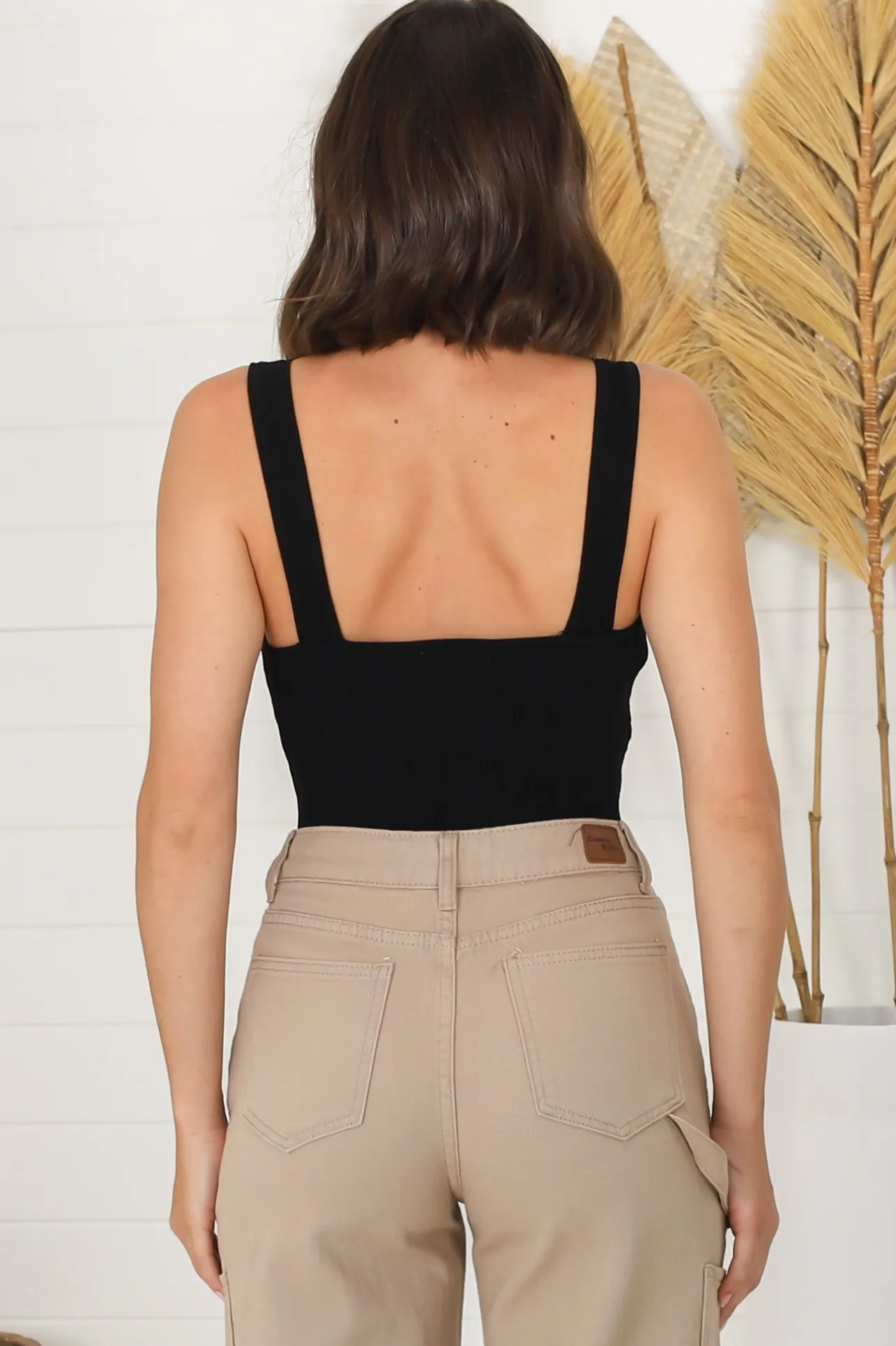 Zoey Ribbed Top - Sweetheart Neckline Ribbed Top in Black>Salty Crush Hot