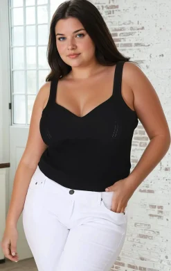 Zoey Ribbed Top - Sweetheart Neckline Ribbed Top in Black><noscript><img width=